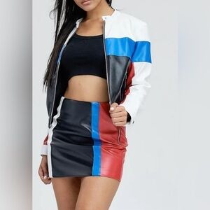 Women’s Emory Park  faux leather black multicolor mini skirt medium excellent